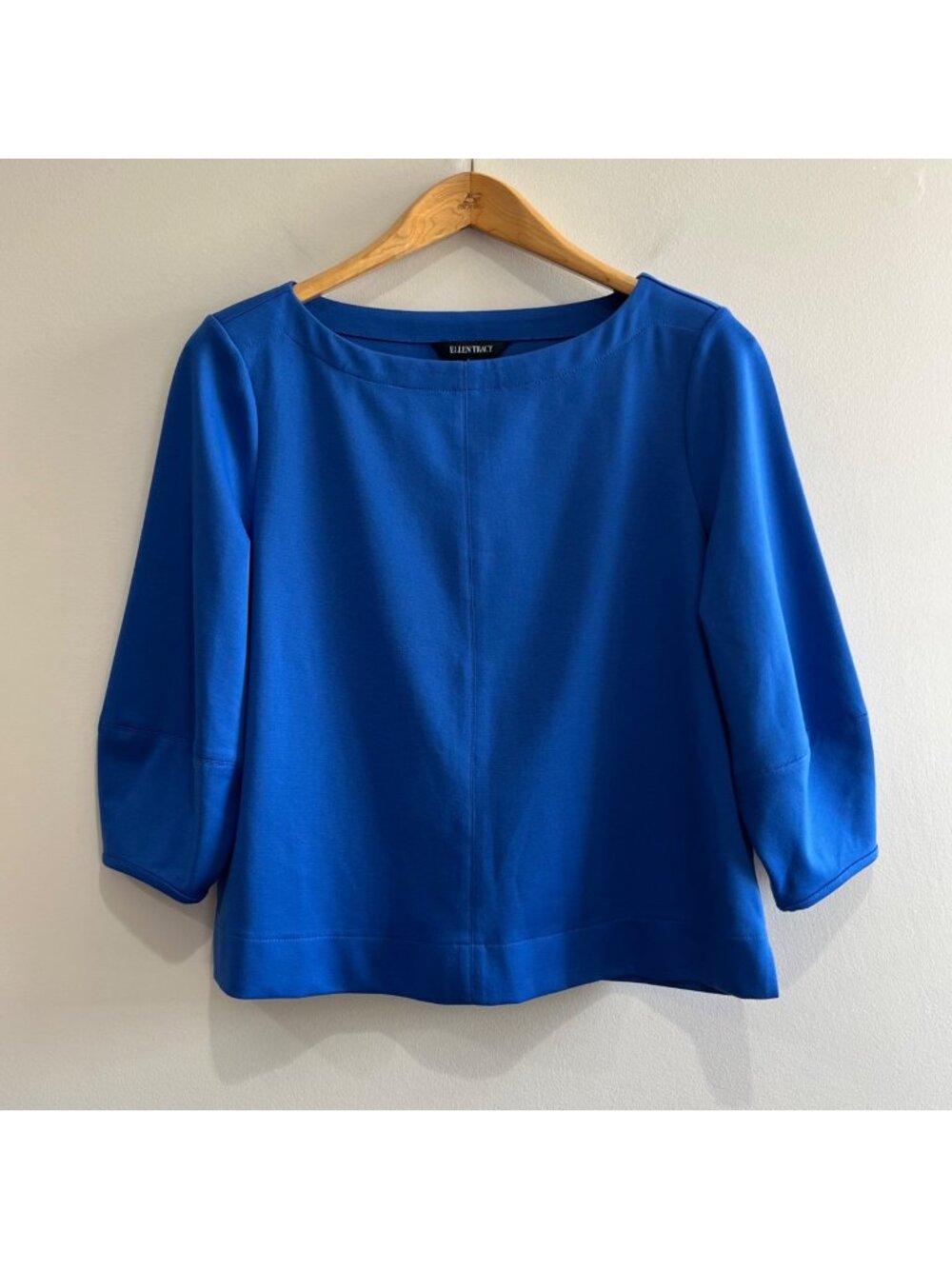 Ellen Tracy Boat Neck 3/4 Sleeve Blouse Womens M Royal Blue